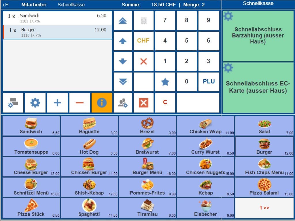 GastroSoft Buchungsmaske mit Artikelbilder